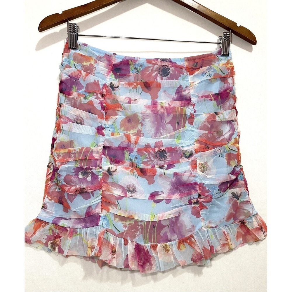 Victoria's Secret Ruched Mini Skirt Women's Lined Happy Poppies Cottage Core